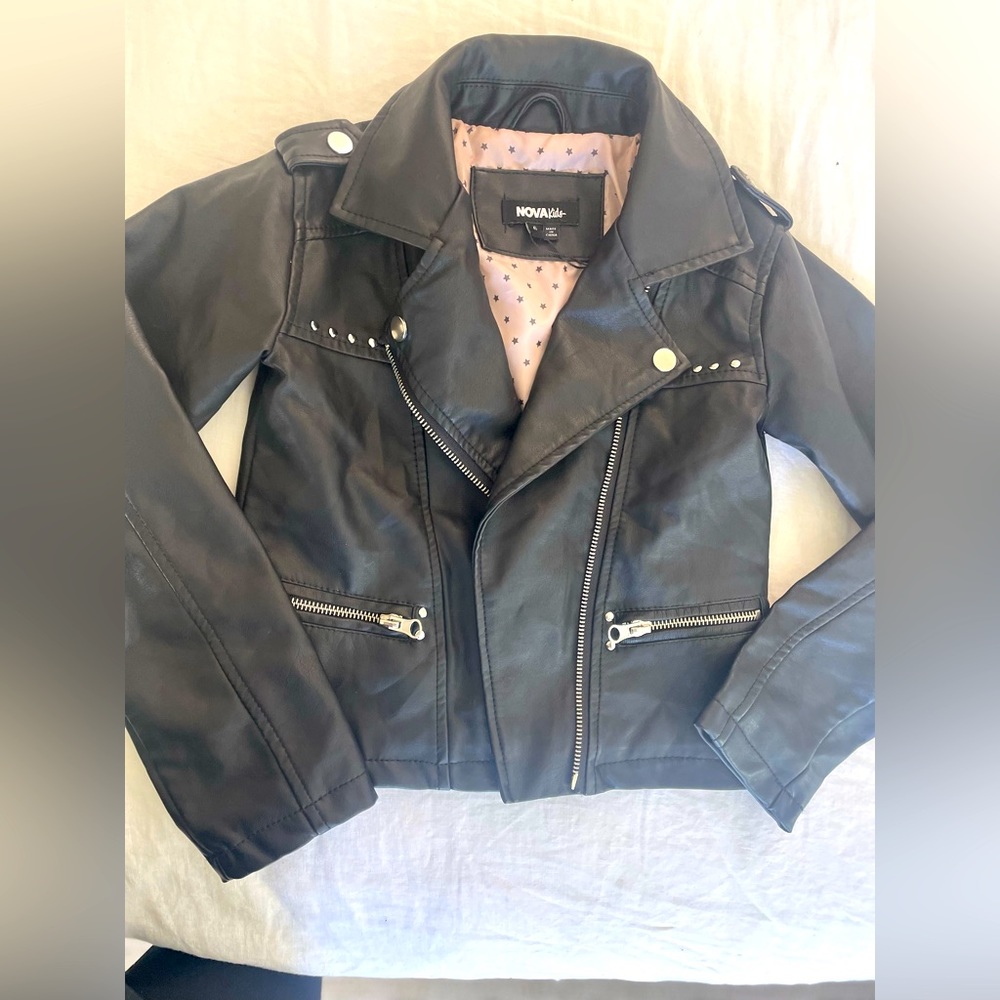 Kids size 6 girls leather biker jacket